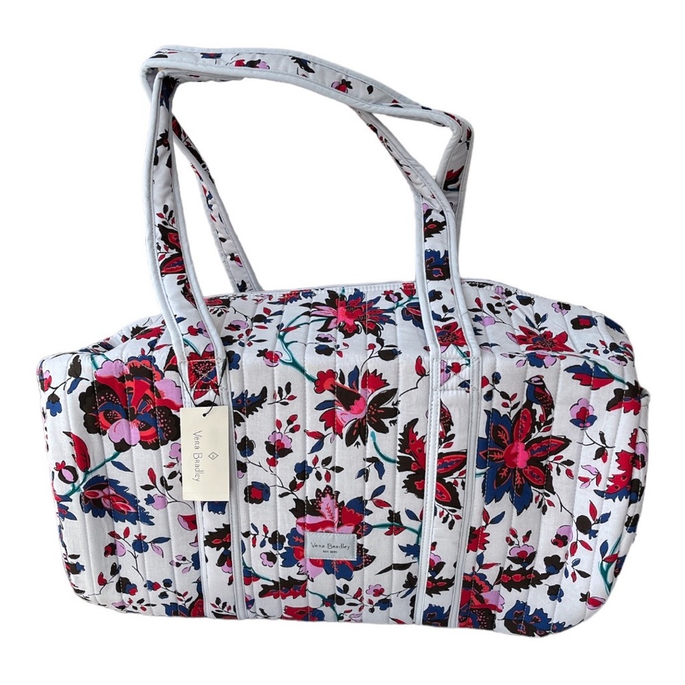 Vera Bradley Barrel Duffel Vineyard Floral Blue Magenta